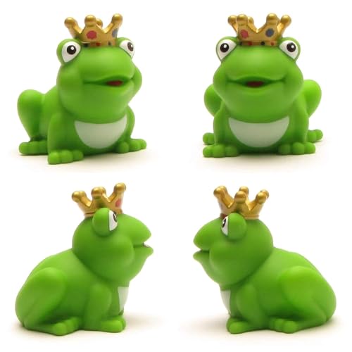 DUCKSHOP I Badeente Froschkönig mit Goldener Krone I L: 8 cm I Quietscheente I Quietscheentchen I Geschenk für Märchen Fans I Präsent Sammler