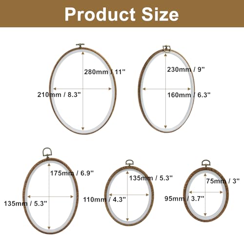 Image of Marvexi Oval Embroidery Hoops, Vintage Cute Faux Wood Style, 5Pcs 5Sizes