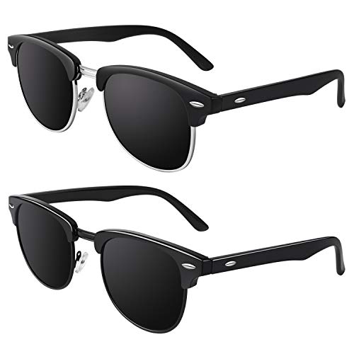 GQUEEN Gafas de Sol Polarizadas Hombre Mujer Clasicas Redondas Bocina Enculado Medio Marco UV400 Gafas GQO6 Cover