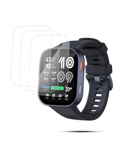 OAZSWGG 3er-Pack Displayschutzfolie aus gehärtetem Glas für Amazfit Bip Max – Härtegrad 9H, HD-Klarheit, kratzfest