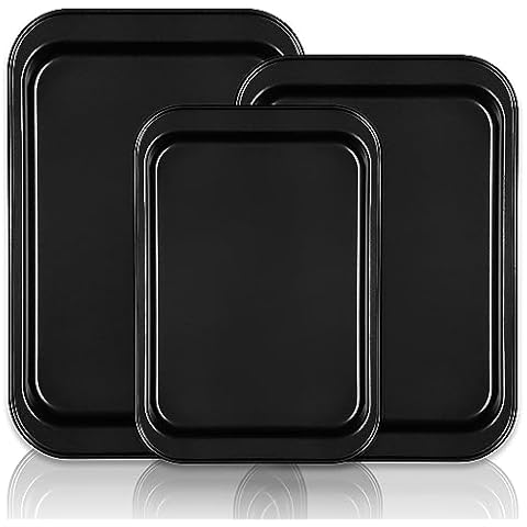 Baking Sheet Tray Set, 3 Pack Cookie Sheet Pan for Oven, Nonstick Bakeware Sets with Wider Grips, Half/Jelly Roll/Quarter Non Toxic & Easy Clean - Dark Grey Cover