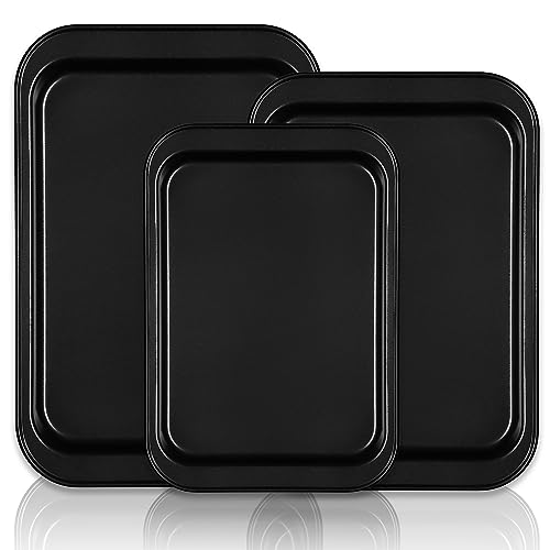 Baking Sheet Tray Set, 3 Pack Cookie Sheet Pan for Oven, Nonstick Bakeware Sets with Wider Grips, Half/Jelly Roll/Quarter Non Toxic & Easy Clean – Dark Grey