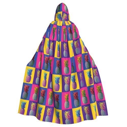 WYCZHY Capa de disfraz de larpa colorida con patrón de piña, capa con capucha para adultos, bata medieval para festival renacentista, uso gótico
