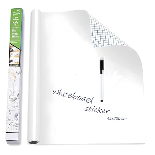 Image of YAJNAS 45x200 CM Whiteboard Sticker for Kids, Home, School & Office, Self-Adhesive Removable, Waterproof White Board Sticker Perfect for Writing & Drawing on Smooth Surfaces -1.5 x 6.5 Ft