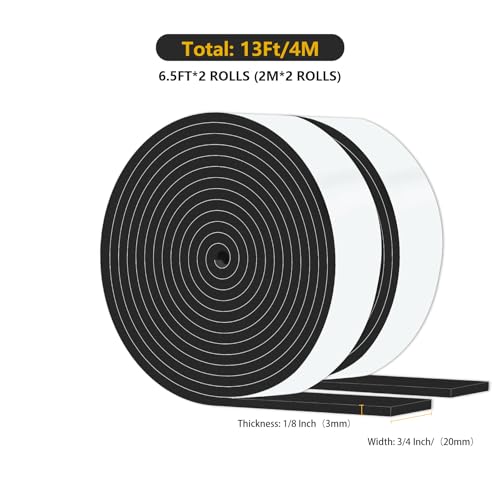 Image of Weather Stripping Door Seal,High Density CR,3 /4 in x 1 /8 in x 13Ft | Door Weather Stripping,Strong Adhesive, Weatherproof, Reduce Noise,Foam Insulation Tape for Doors and Windows,Black