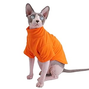 Sphynx Cat Clothes Winter Thick Cotton T-Shirts Double-Layer Pet Clothes, Pullover Kitten Shirts with Sleeves, Hairless Cat Pajamas Apparel for Cats & Small Dogs (M (5.5-7.1 lbs), Orange)