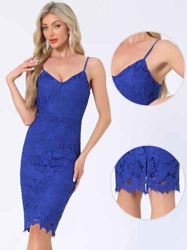 Image of Allegra K Lace Dress for Women's Spaghetti Straps Wedding Guest Bodycon Sleeveless Party Midi Dresses