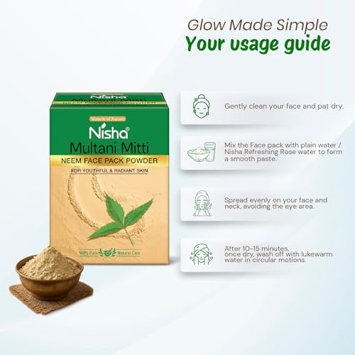 Image of Nisha Neem Multani Mitti for Face 100g | Fuller's Earth Powder | Natural Oil Control, Acne & Tan Removal | Skin Brightening Face Pack