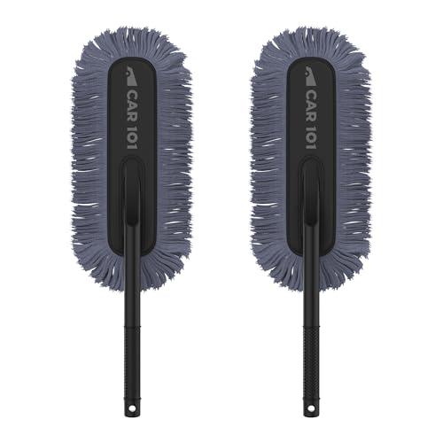 Image of CAR101 Daily Use Twisted Loop Microfibre Car Duster | Pack of 2 | Microfibre Bristles| Scratch-Free Cleaning|Ergonomic Grip Handle|Reusable Car Cleaning Brush|Easy Dust Removal for Car & Bike - Grey