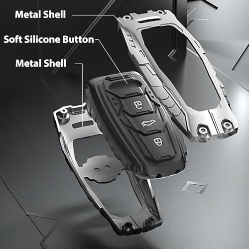Image of BKN Luxury Metal Silicon Waterproof Transformer Car Key Cover with Keychain & Full Protection Compatible with Audi TT TTS A4 A6 A8 Q5 Q7 2016 2017 Remote Key Protection Case (3 Button Smart Key)