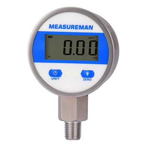MEASUREMAN 2-1/2" dial, Digital Industrial Pressure Gauge with 1/4"NPT Lower Mount, Stainless Steel case and Connection, 0-60psi/bar, 1%,Battery Powered, with LED Light Cover