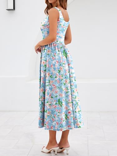Image of YIOYOLA Womens Casual Summer Dress with Pockets | Sleeveless Square Neck Flowy A-Line Midi Sundress for Beach & Wedding Guest