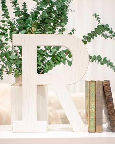 BarnwoodUSA LLC Rustic Large Alphabet Letters, Standing Wooden Monogram for Mantel & Fireplace Decor, White Wash Wall Letter Blocks (R - 15.75