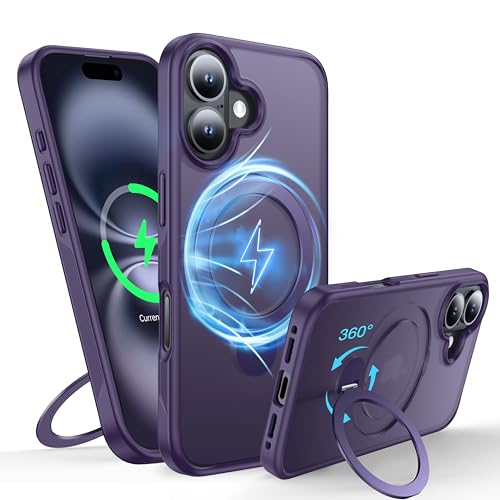 Coque iPhone 16 anti-choc militaire avec anneau rotatif 360 et béquille invisible