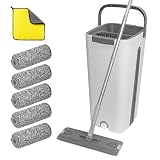 Mop and Bucket Set with Wringer Set with 5 Washable Microfiber Pads,Flat Mop and Bucket System,Mops for Floor Cleaning,Hands Free Flat Floor Mop and Bucket,Wet and Dry Use,Floor Cleaning System