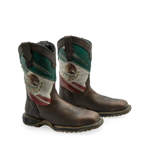 CEBU Men's MEX Steel Toe Work Boots - Leather, Lightweight, Slip Resistant, Mexican Flag