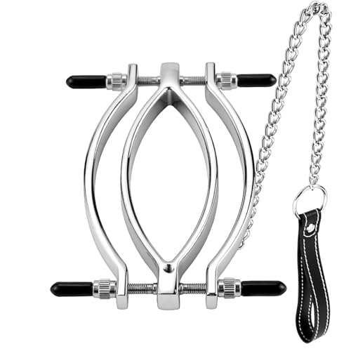 Image of Vaginal Spreader Metal Adjustable Clit Clamp with Sex Leash Stainless Steel Vaginal Clamps BDSM Toys Labia Pussy Spreader Bondage Restraints Fetish Kinky Sex Toys for Women Couples Beginners