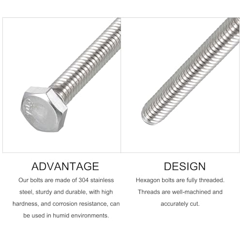 Image of METALLIXITY Hex Head Bolts (1 /4-20 x 1-3 /4 inch) 10Pcs, 304 Stainless Steel 18-8, Fully Threaded, External Hex Drive, Plain Finish, Hex Head Screw Bolt, Silver