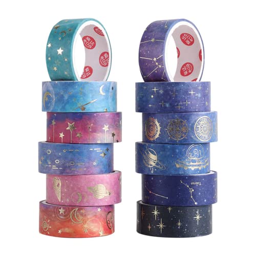 12 Rollos Washi Tape Set 2m x 1.5cm Cinta Decorativa Masking Tape Starry Sky Cinta Adhesiva Decorativa Cinta Adhesiva Decorativa Para DIY Manualidades Revistas Planificadores Tarjetas Scrapbook Cover