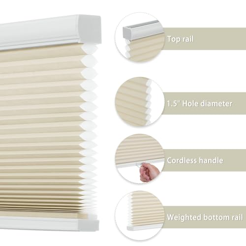 Changshade Cordless Cellular Shades, Light Filtering Honeycomb Blinds for Indoor Windows Bedroom, Pull Down Pleated Accordion Blind Easy Install, Shade Size 31.5" Wx72 H, Beige by Changshade - Image 6
