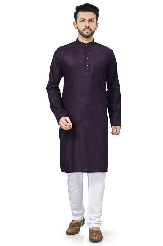 Be Active 100% Cotton Stylish Trendy Solid Pattern Full Sleeve Comfortable Men's Kurta Pyjama Set Gives Rich Look Rfsk0001_10_Set_M Dark Purple