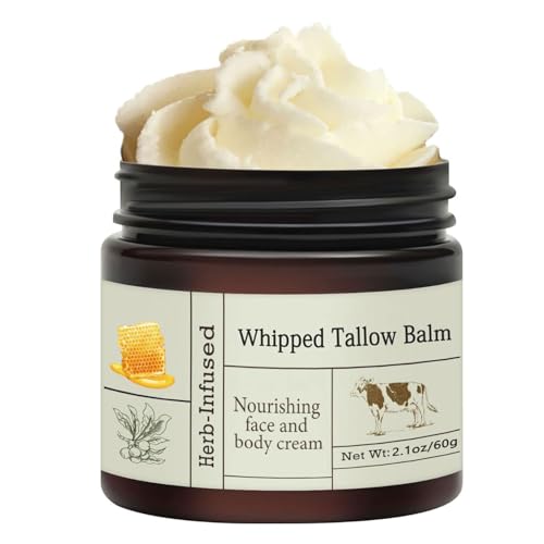 Image of Beef Tallow For Skin, Beef Tallow and Honey Balm Face Moisturizer, Organic Grass Fed Tallow Deeply Nourishing for Face & Body - Whipped Beef Tallow Skin Balm, Moisturizing Skin Care Cream for Dry Skin