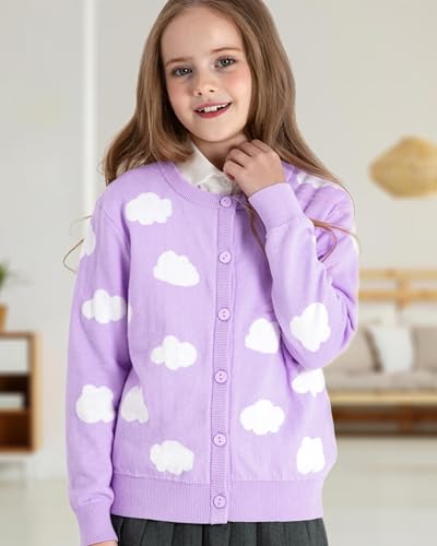 Image of BOBOYOYO Girls Cute Cardigan Cotton Girls Button Up Sweater Knit Jacket | Long Sleeve Crew Neck Kawaii Clothes for Casual School Wear
