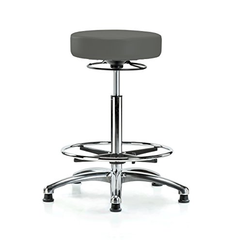 Image of Perch Chrome 360 Degree Height Adjustable Stationary Stool with Foot Ring | High Bench Height 24-34 inch | Charcoal Vinyl