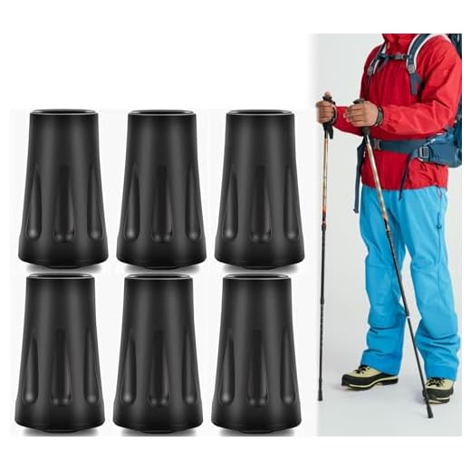 6-Pack Heavy Duty Walking Stick Tips - Reinforced Rubber Ferrules for Trekking Poles, Hiking Sticks & Canes - Universal Fit Non-Slip Replacement Caps
