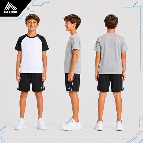 Image of RBX Boys Short Sets - 3 Piece Active Performance Short Sleeve Athletic Shirts and Gym Shorts With Elastic Waistband (4-12)
