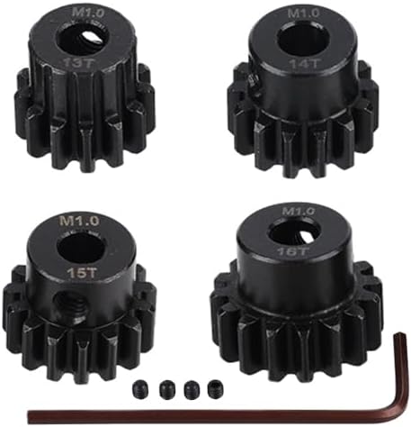 Hardened Steel Upgrade Pinion Gear Set: 13T 14T 15T 16T fit 5mm RC Motor Shaft (Work with Steel Spur Gears) for RC Vehicles, Set of 4