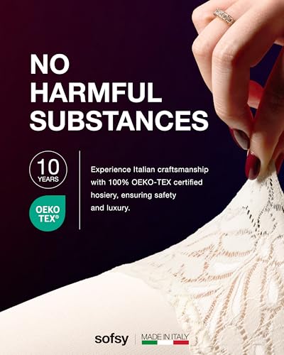 Image of sofsy 100% OEKO-TEX Certified - Italian Women's Opaque Thigh High Stockings | Ultra Soft Dual Silicone Lace Top Stay Ups