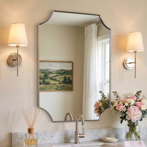 Image of MIRRORART Brushed Nickel Bathroom Mirrors for Wall, 20x28'' Silver Mirror