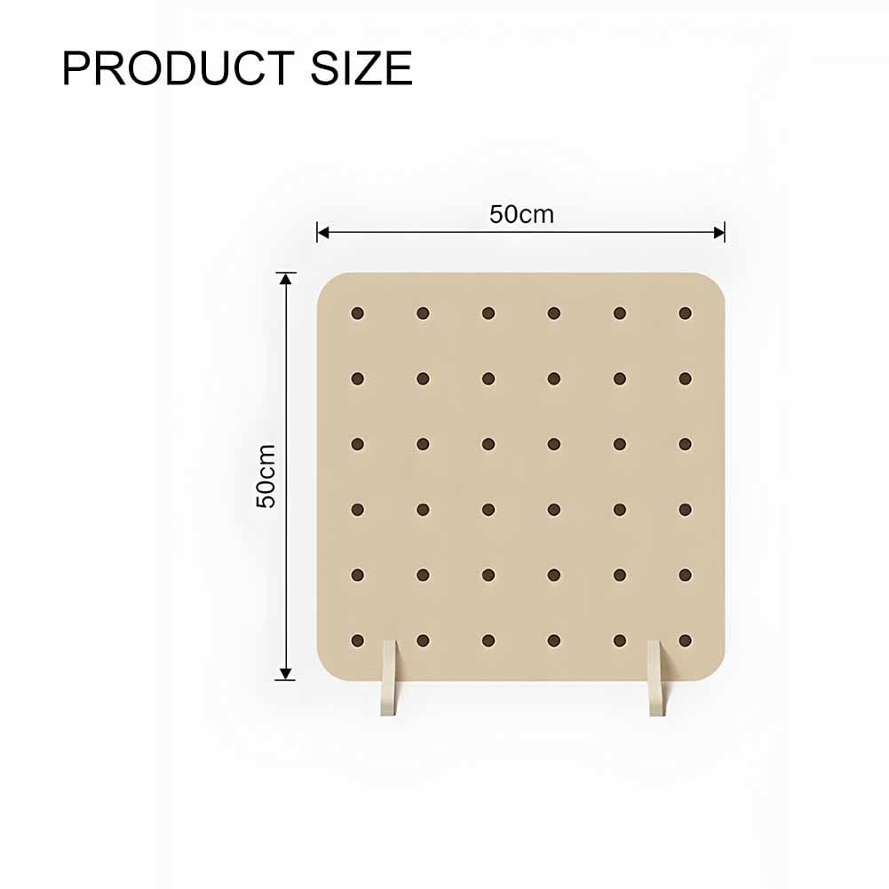 Genérico Wolnostojący perforowany stojak na drewno: mobilny organizer na ozdoby i narzędzia, uniwersalne panele do przechowywania 50 x 50 cm, eleganckie rozwiązanie z białą perforowaną tablicą.