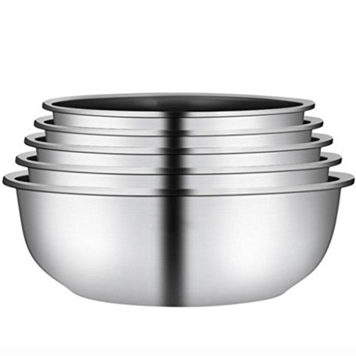 MXJ61 304 Stainless Steel Pots Tableware Vegetables Pots Soup Basin Fruit Pots Thicker Round 5 Pcs/Set