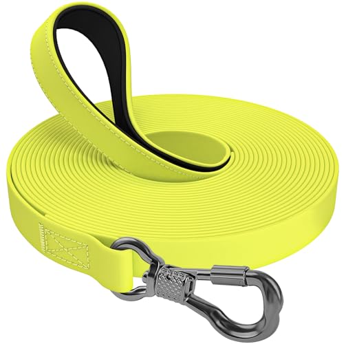 X XBEN Guinzaglio Addestramento per Cani 15 Metri, Lunghina Gommato con Maniglia Imbottita, Impermeabile, Moschettone, Resistente Adatto per Tutti i Cani, Giallo Fluo
