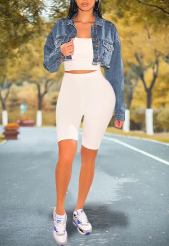 Image of YouSexy Cropped Denim Jackets for Women Long Sleeve Destroyed Wash Jean Jackets