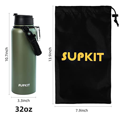 Supkit Stainless Steel Double Wall Insulated Water Bottle,Hot & Cold Drinks Thermoses Flask ,Outdoors,Gym,Hiking & Camping ( Army Green) #TOP1