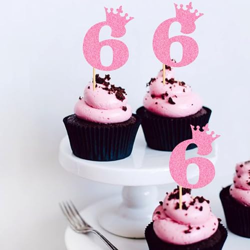 Ercadio 24 Pack Number 6 Cupcake Toppers 6Th Birthday Cupcake Toppers Pink Glitter Number 6Cupcake Picks Cheers To 6 Years Old Decorations For Baby Shower Anniversary Party Cake Supplies thumb #5