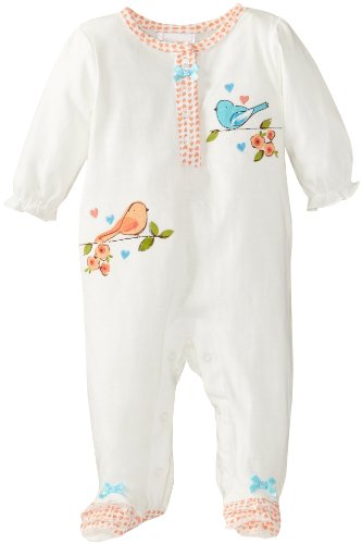 Disney Baby Girls' Newborn Birds Footie, White, 0-3 Months