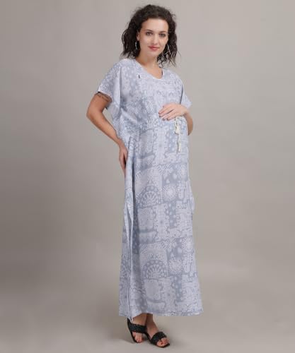 Image of Fabme Women's Printed Kaftan Nursing and Maternity Nighty