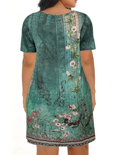 Image of Kancystore Women's Plus Size Summer Dresses Short Sleeve Casual T-Shirt Swing Dress with Pockets