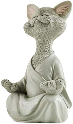 Jfsm Inc. Whimsical Happy Cat Grey Buddha Figurine Meditation Yoga Collectible - Happy Cat Collection - Cat Lover Gifts, Yoga Gifts, Meditation Gifts, Yoga Decor, Namaste Gifts #TOP1