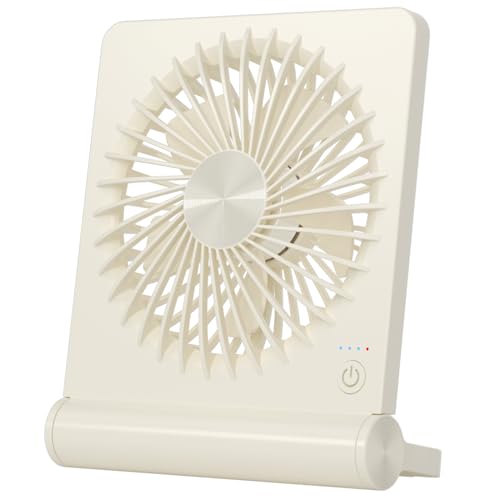Tevelecin Schreibtischventilator, batteriebetrieben, 2000 mAh, 180 ° faltbar, tragbarer persönlicher Ventilator, starker Wind, ultra- leise, Reisen, Outdoor- Cremeweiß