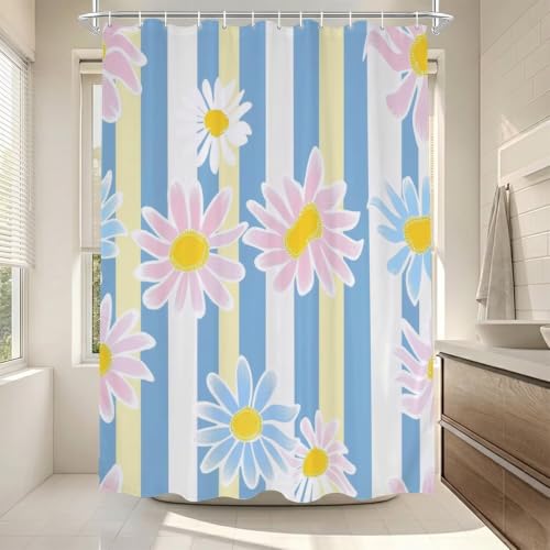 Rideaux de douche fleur tissu polyester imperméable 150x170cm lavable en machine