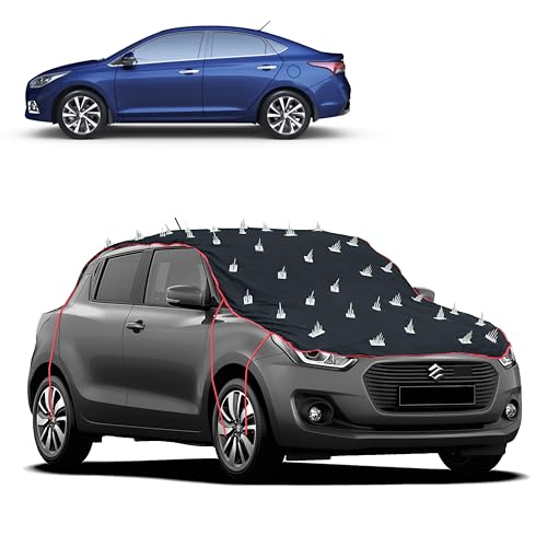 Image of Dog Protection Spike Car Cover for Hyundai Accent Bonnet to Roof Easy Installation with 4 Elastic Hook Strap | Anti-Scratch Soft Cotton Inner | Complete Protection from Street Dogs & Monkeys