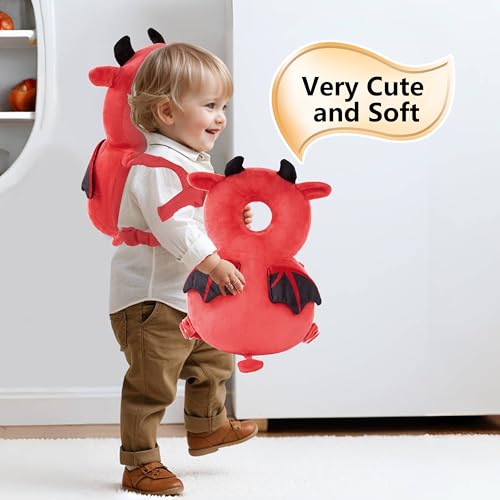 Image of Baby Head Back Protector Backpack Toddler Safety Protector Cushion Pad Soft, Adjustable and Lightweight Design for Safe Walking and Crawling Toddlers Girls and Boys(Red Devil)
