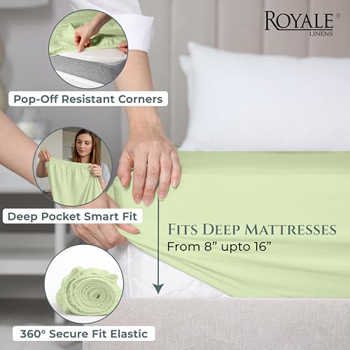Image of Royale Linens 400 Thread Count Full Fitted Sheet Only - 100% Cotton Full Size Bed Fitted Sheet - Luxury Sateen Weave - All Around Elastic Deep Pocket - Soft Sheets - Fit Up to 16 inch (Florentine Sage)