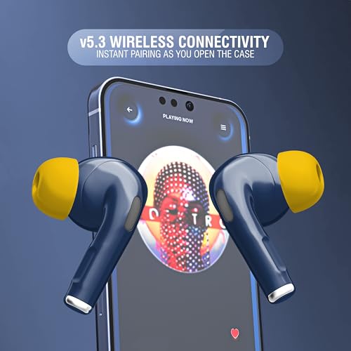 Image of UBON Air Tiger J26 Bluetooth TWS Earbuds with 40H Playtime, 500H Standby, ANR Noise Reduction, Low Latency, Fast Charging, v5.3 Bluetooth, Touch Controls & Mic Wireless Earphones (Blue)