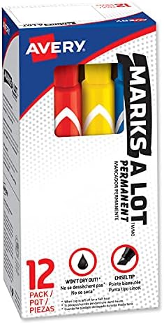 Avery Marks A LOT Large Desk-Style Permanent Marker, Broad Chisel Tip, Assorted Colors, 12/Set